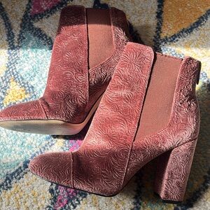 Sam Edelman Floral Embossed Ankle Boots in Pink Velvet